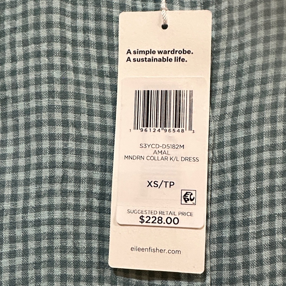 Eileen Fisher Sleeveless Button-Front Gingham Midi Dress in Teal Blue. Size xs - Picture 5 of 7